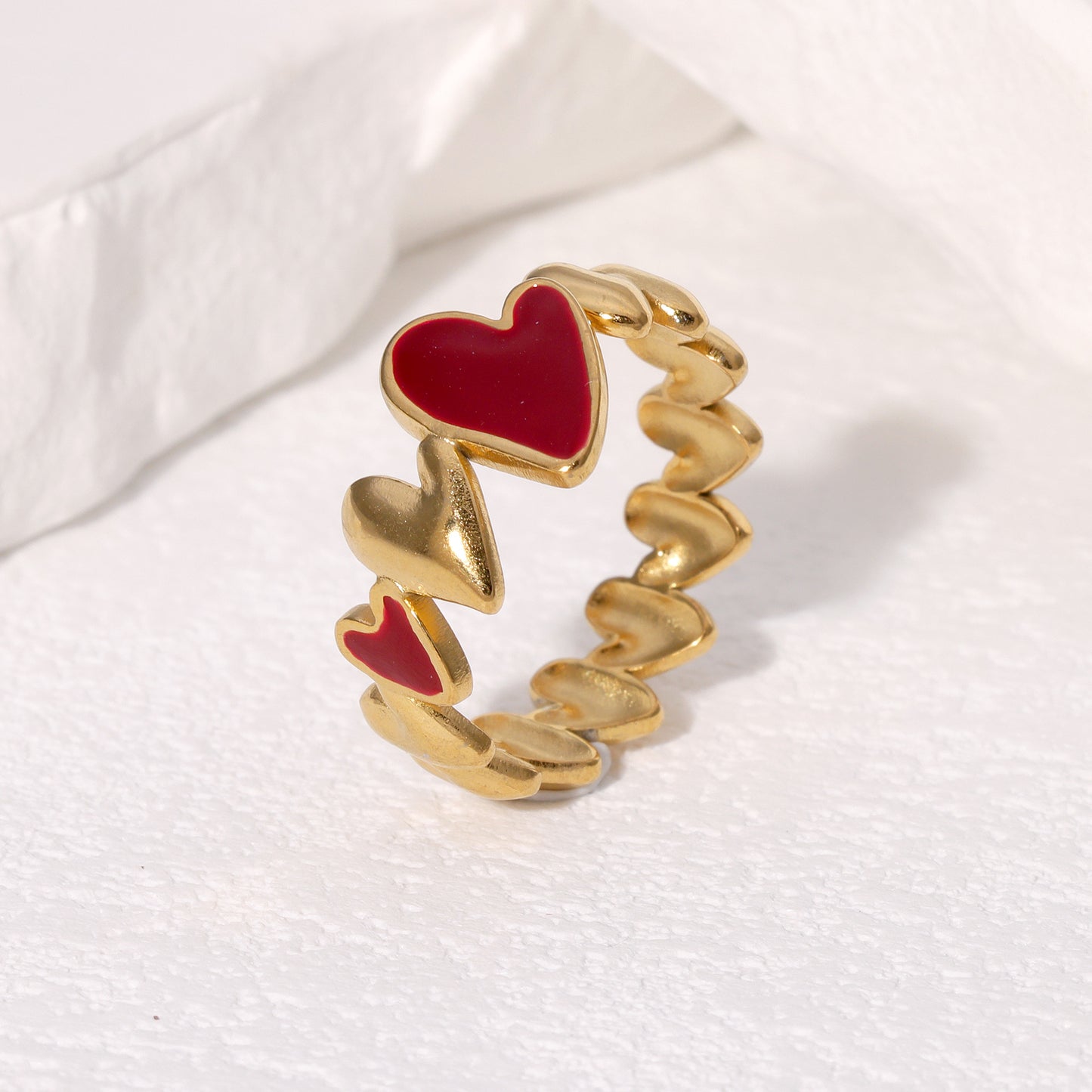 Anello a forma di cuore in acciaio inossidabile per donna, con finitura placcata, fascia aperta regolabile, gioiello minimalista e dolce