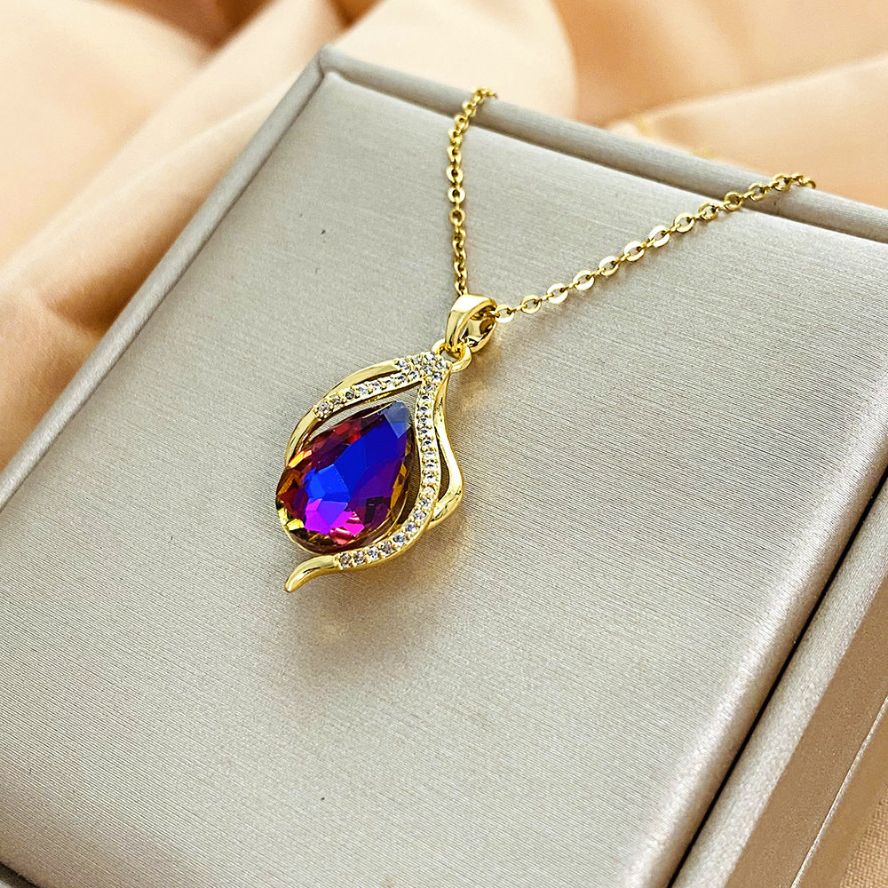 Collana Minimalista da Donna in Acciaio al Titanio a Goccia con Finitura Elettroplaccata e Catena a Maglie O