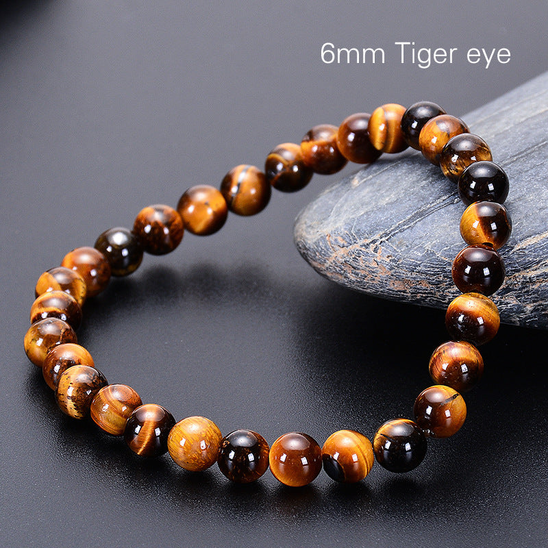 Fashion Elegant Natural Tiger's Eye Round Beaded Bracelet Unisex Geometric Handmade Single Loop Bangle