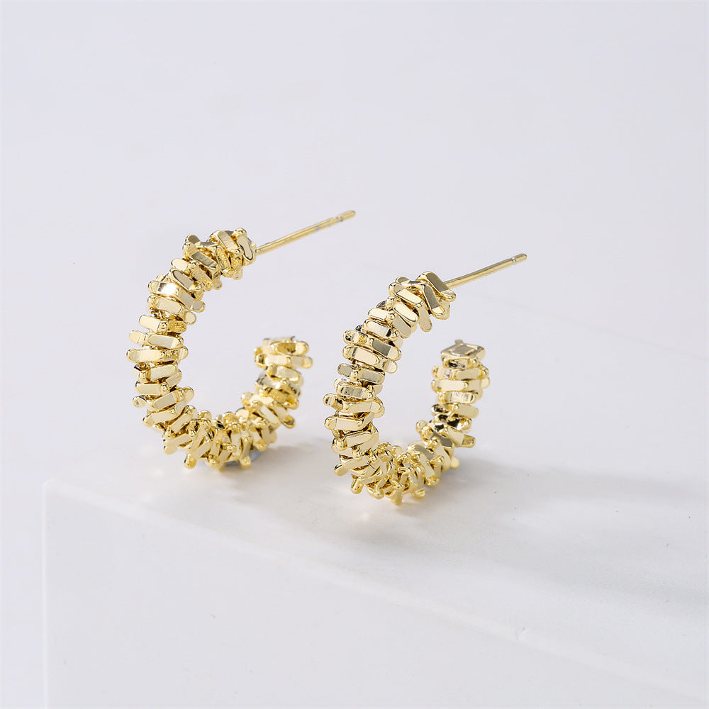 Orecchini a cerchio geometrici da donna con base in rame e placcatura in oro 14K, perni in argento sterling 925, design alla moda minimalista