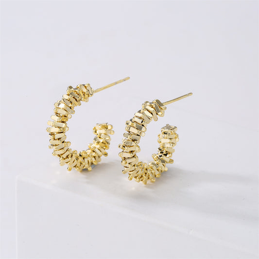 Orecchini a cerchio geometrici da donna con base in rame e placcatura in oro 14K, perni in argento sterling 925, design alla moda minimalista