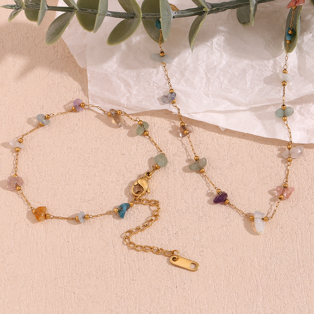 Collana da donna minimalista geometrica in acciaio inossidabile con placcatura in oro 18 carati e dettagli in pietra naturale