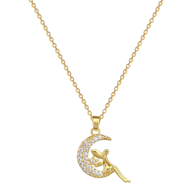 Collar de Luna con Colgante de Pedrería de Lujo para Mujer, Cadena de Acero de Titanio, Joyería Elegante Minimalista para Clavícula