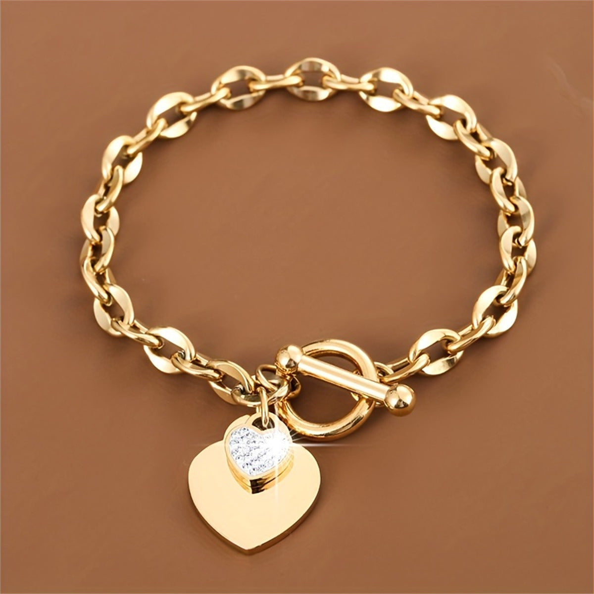Minimalist Heart-Shaped Titanium Steel Bracelet for Women with Plated Finish and OT Clasp