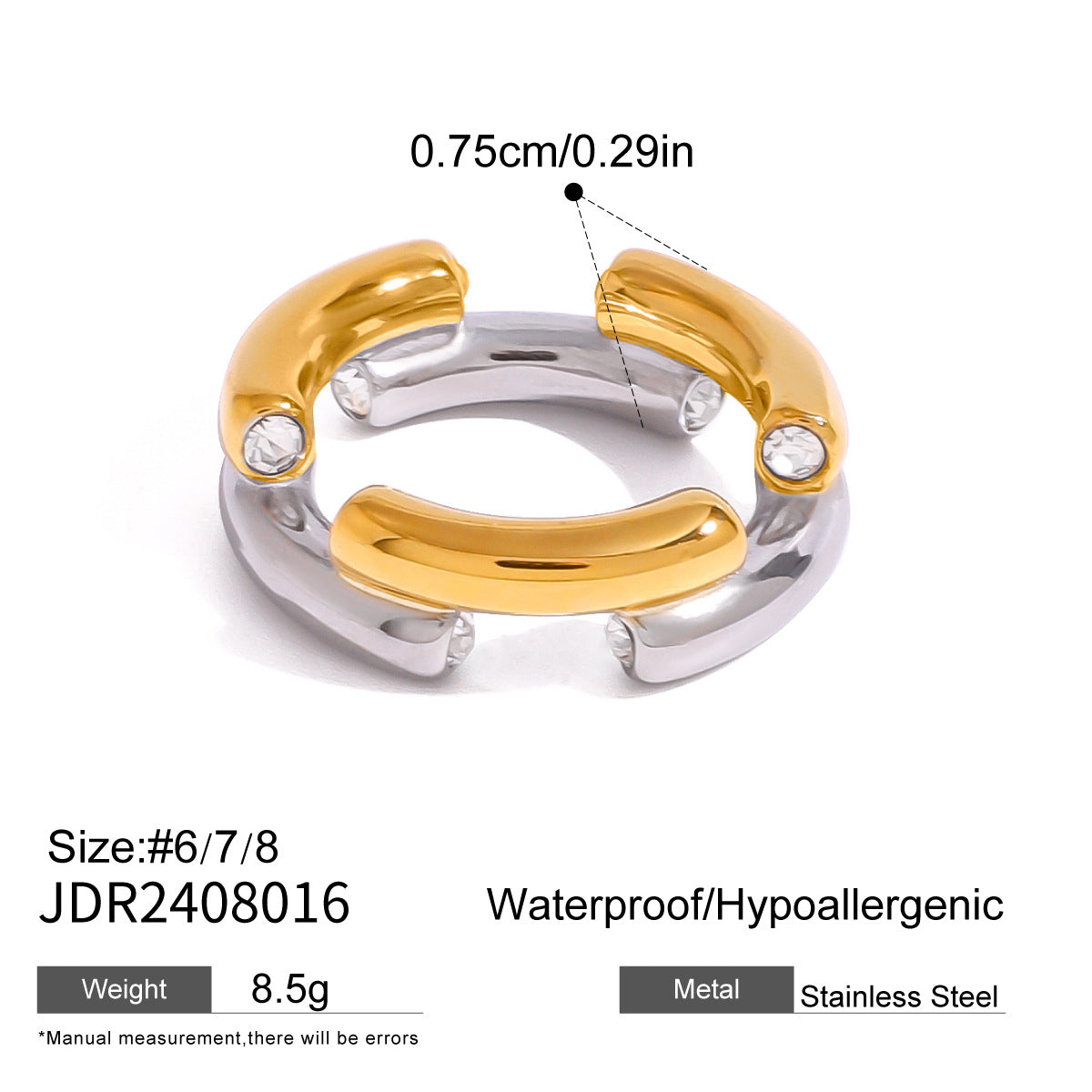 Anello geometrico minimalista in acciaio inossidabile con finitura galvanica per donna