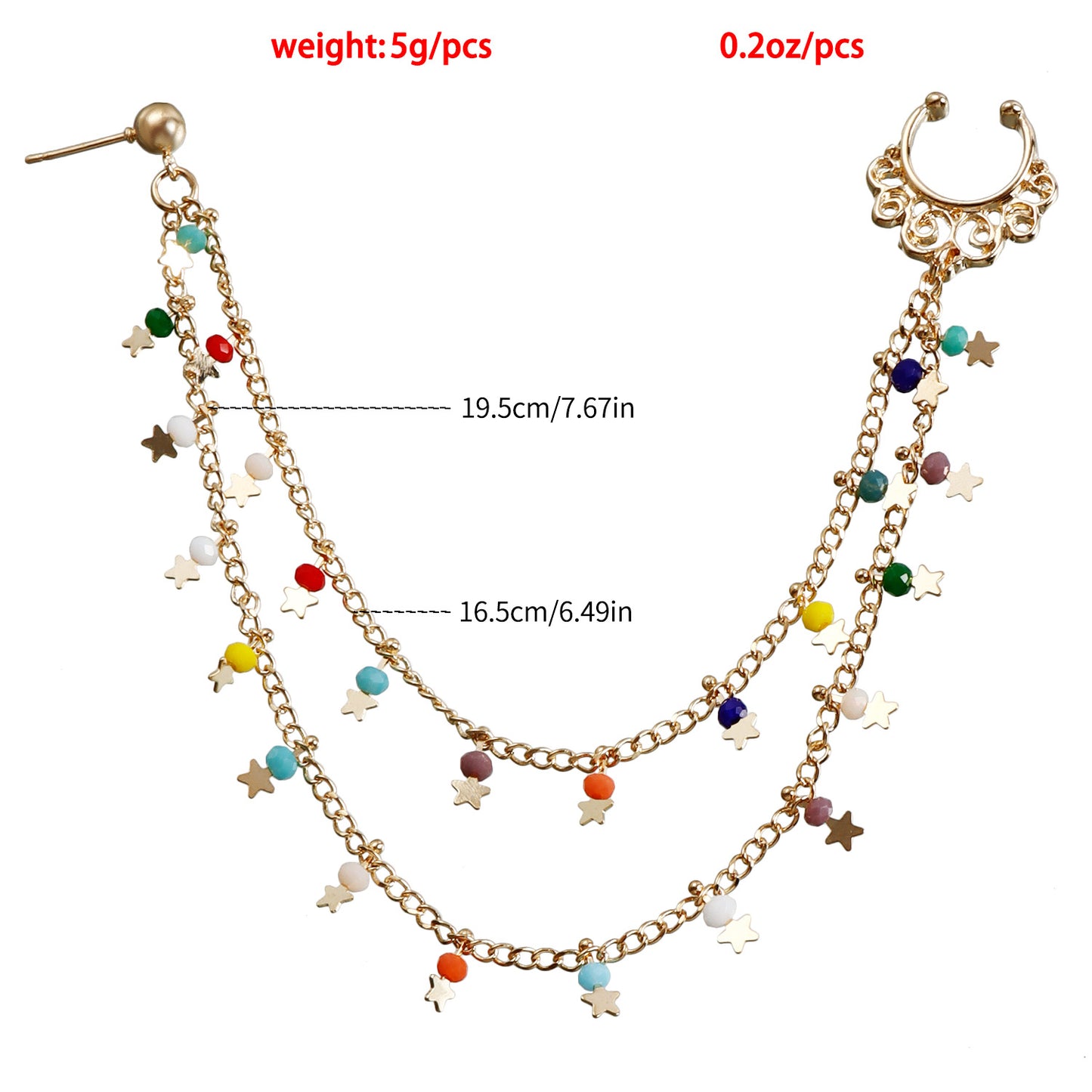 Ethnic Sweet Streetwear Star Geometric Crystal Plated Alloy Nose Ring with Tassel for Unisex