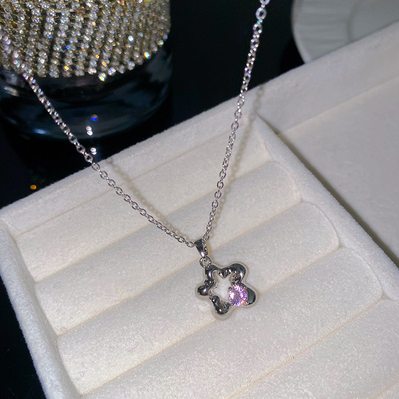 Sweet Butterfly Micro-Set Cubic Zirconia Brass Pendant Gold Plated Titanium Steel Necklace Cable Chain