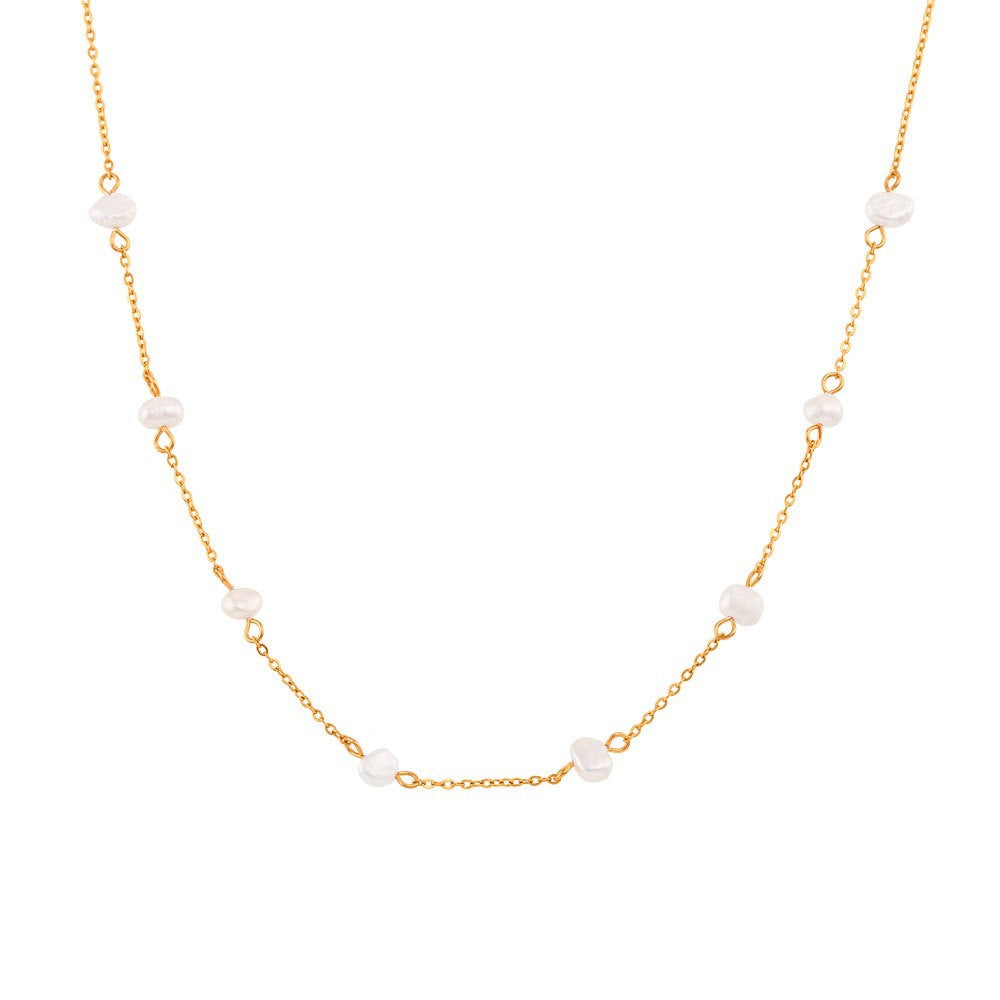 Minimalist Geometric Freshwater Pearl Necklace Set with Stainless Steel Pendant and 18K Gold Plated Snake Chain for Women