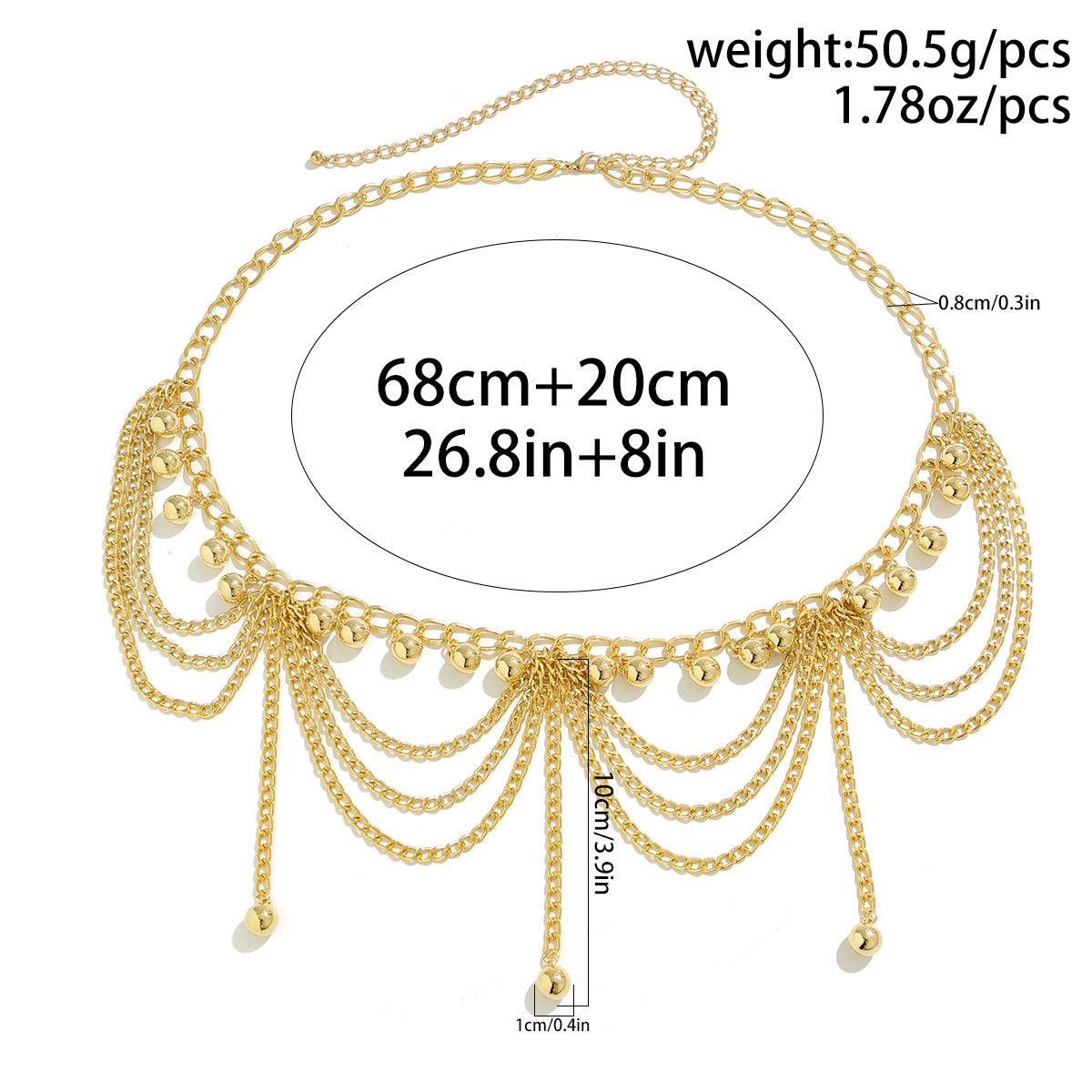 Cinturón de cadena metálico minimalista con forma de estrella, borla y colgante de corazón para mujer