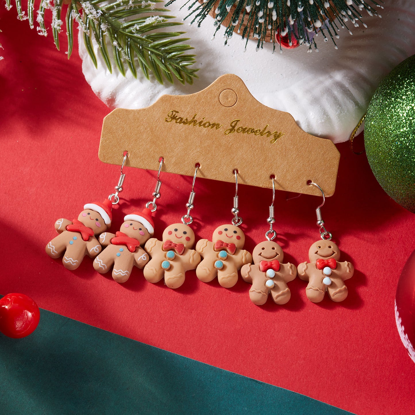 Pendientes de jengibre navideños para mujer, engarzados en resina con ganchos de acero inoxidable electrochapado