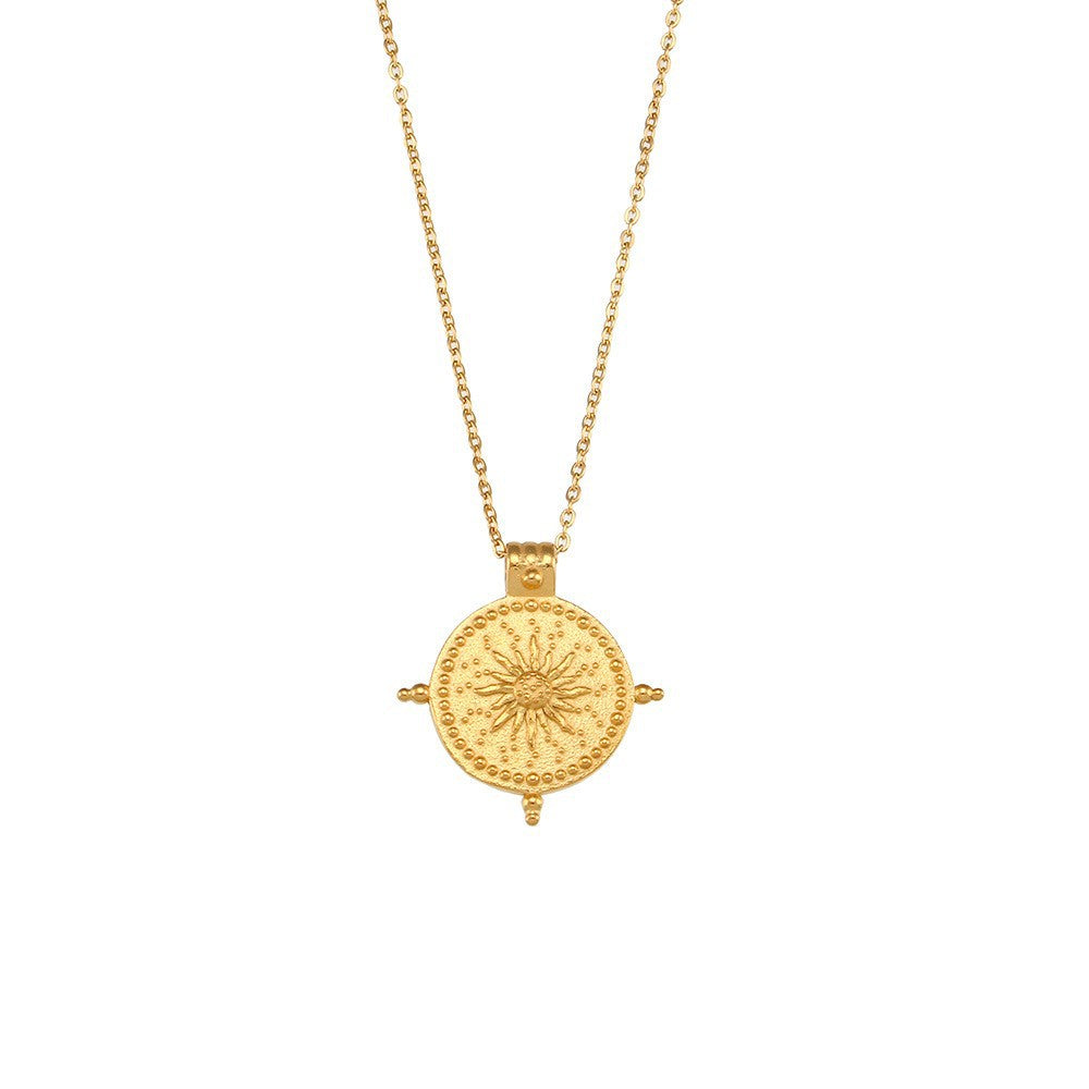 Collana con ciondolo alla moda Sole Luna Stella geometrico da donna in acciaio al titanio con finitura placcata su catena a O