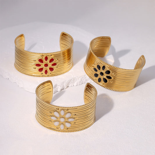 Bracciale minimalist con simbolo del sole da donna in acciaio inossidabile placcato oro 18 carati e design a fascia aperta regolabile