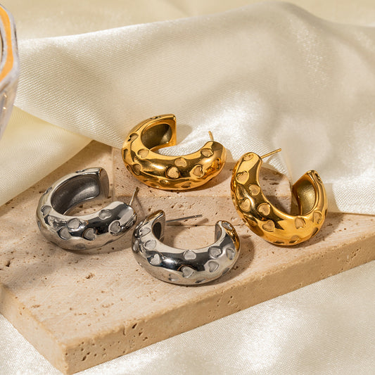 Orecchini a cerchio geometrici in acciaio inossidabile INS Style con placcatura in oro 18 carati, design a cuore vuoto, da donna