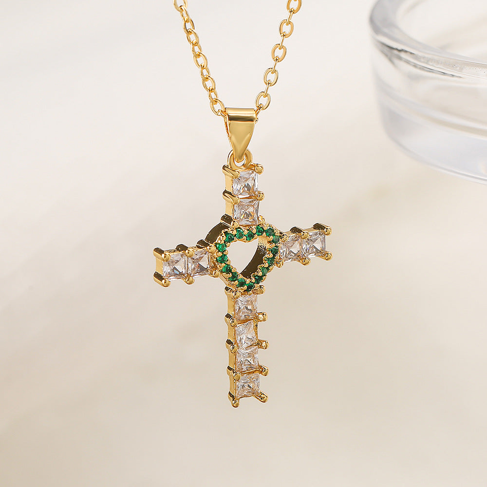Minimalist Geometric Heart Pendant Necklace for Women with Cubic Zirconia Inlay and Copper Base