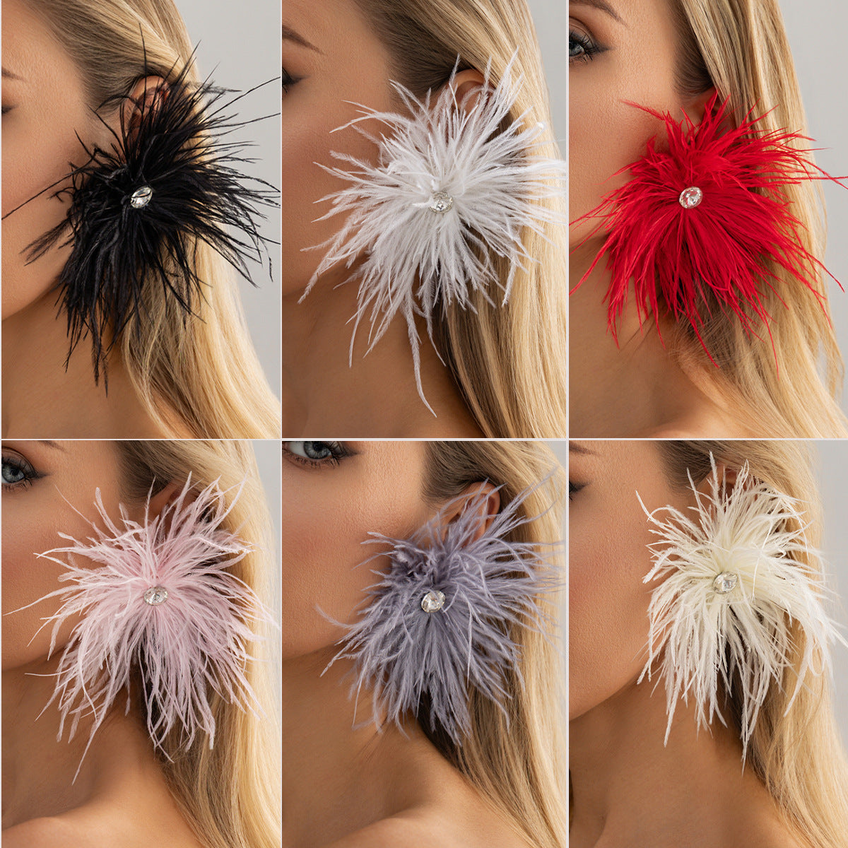 Sweet Geometric Feather Rhinestone Inlay Earrings for Women