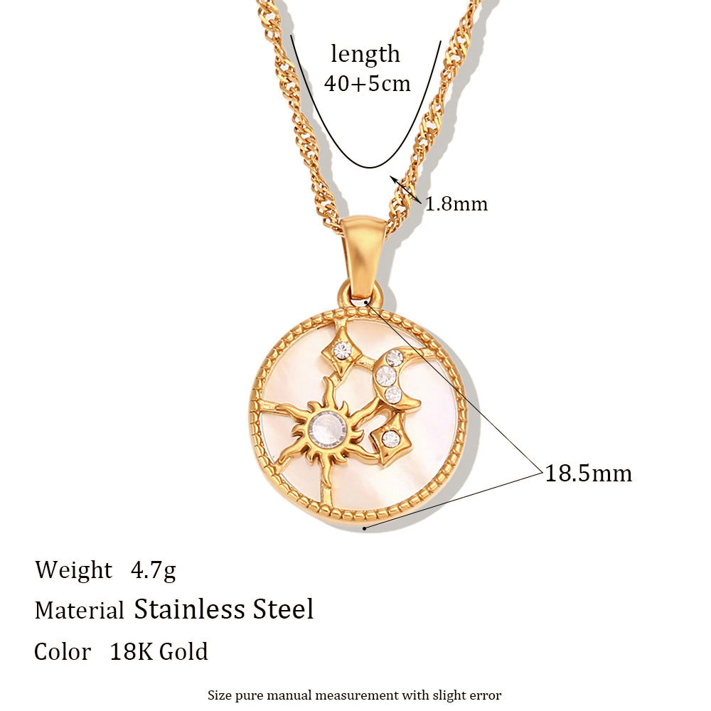 Fashionable Minimalist Sun and Moon Geometric Pendant Necklace for Women in Stainless Steel with 18K Gold Plating