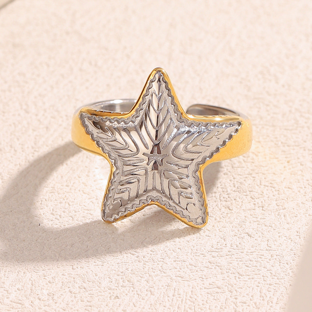 Minimalist Geometric Starfish-Shaped Stainless Steel Ring with 18K Gold Plating for Women