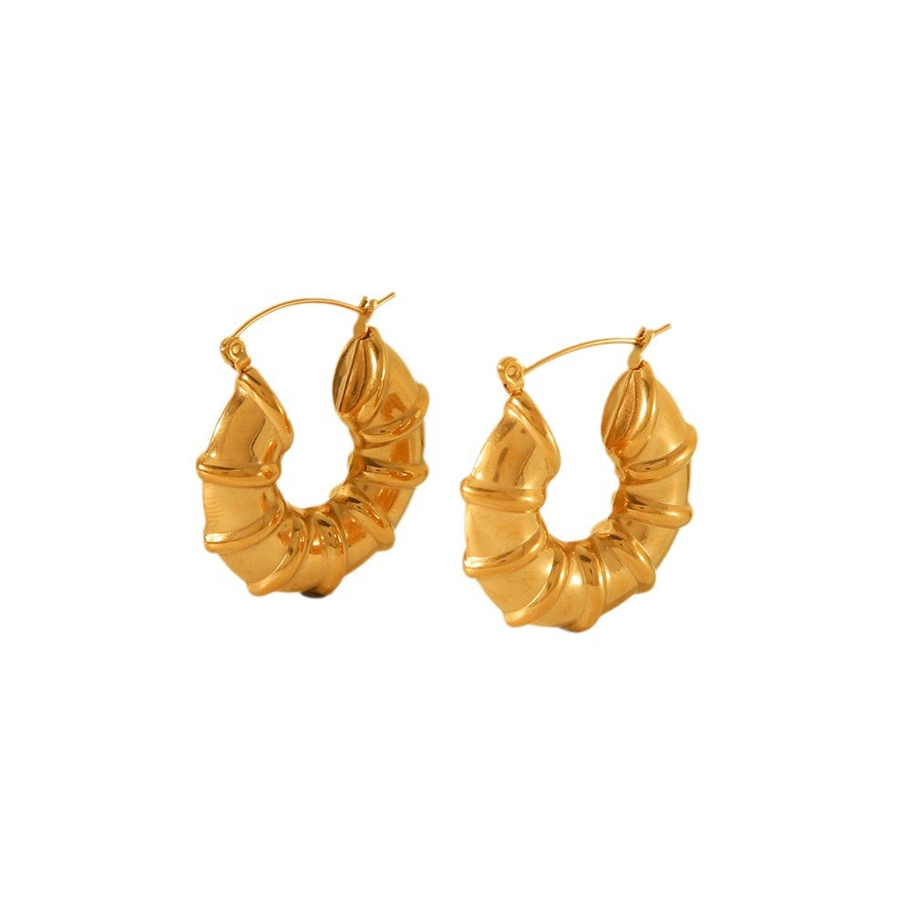 Minimalist Geometric Hollow Bamboo Stainless Steel Earrings with Plating Finish for Women