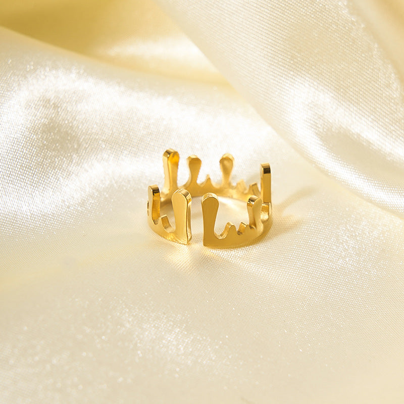 Anello da donna in acciaio inossidabile placcato, a forma di corona geometrica minimalista