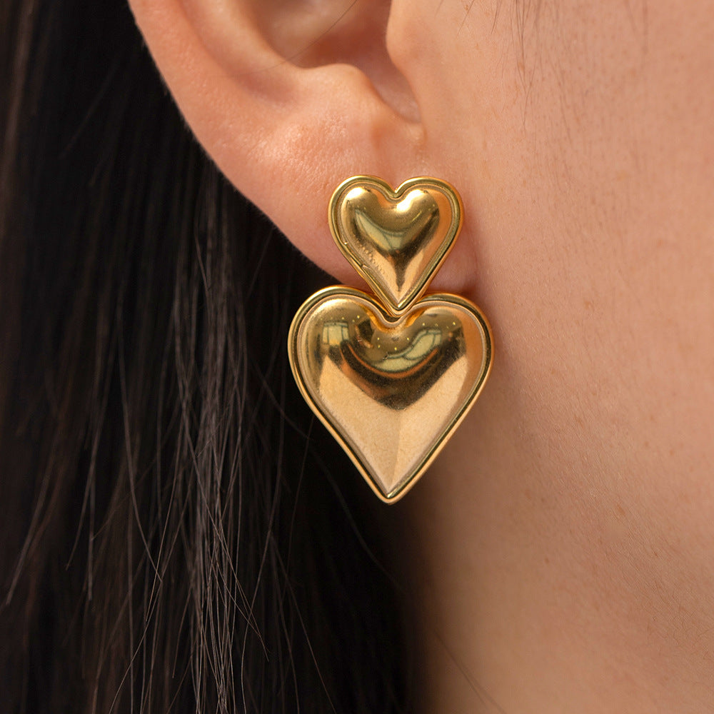 Orecchini da donna in acciaio inossidabile placcato oro 18 carati a cuore geometrico minimalista