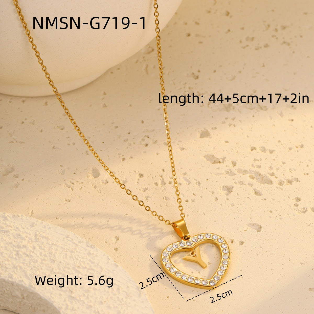 Fashionable Heart-Shaped Stainless Steel Necklace with 18K Gold Plating and Zircon Inlay for Women