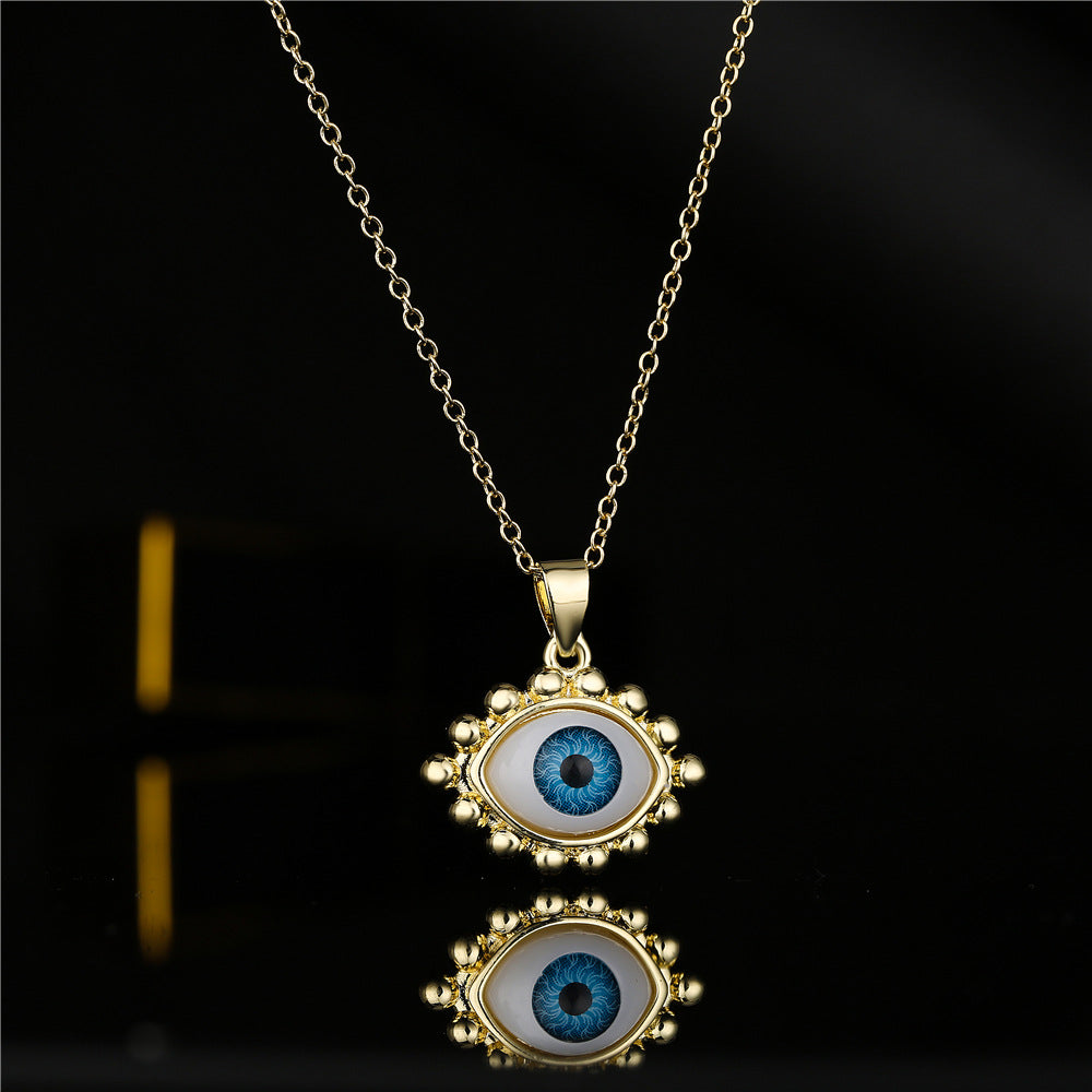 Personalized Geometric Eye Pendant Necklace 18K Gold Plated Brass with Cubic Zirconia Inlay Cable Chain for Women