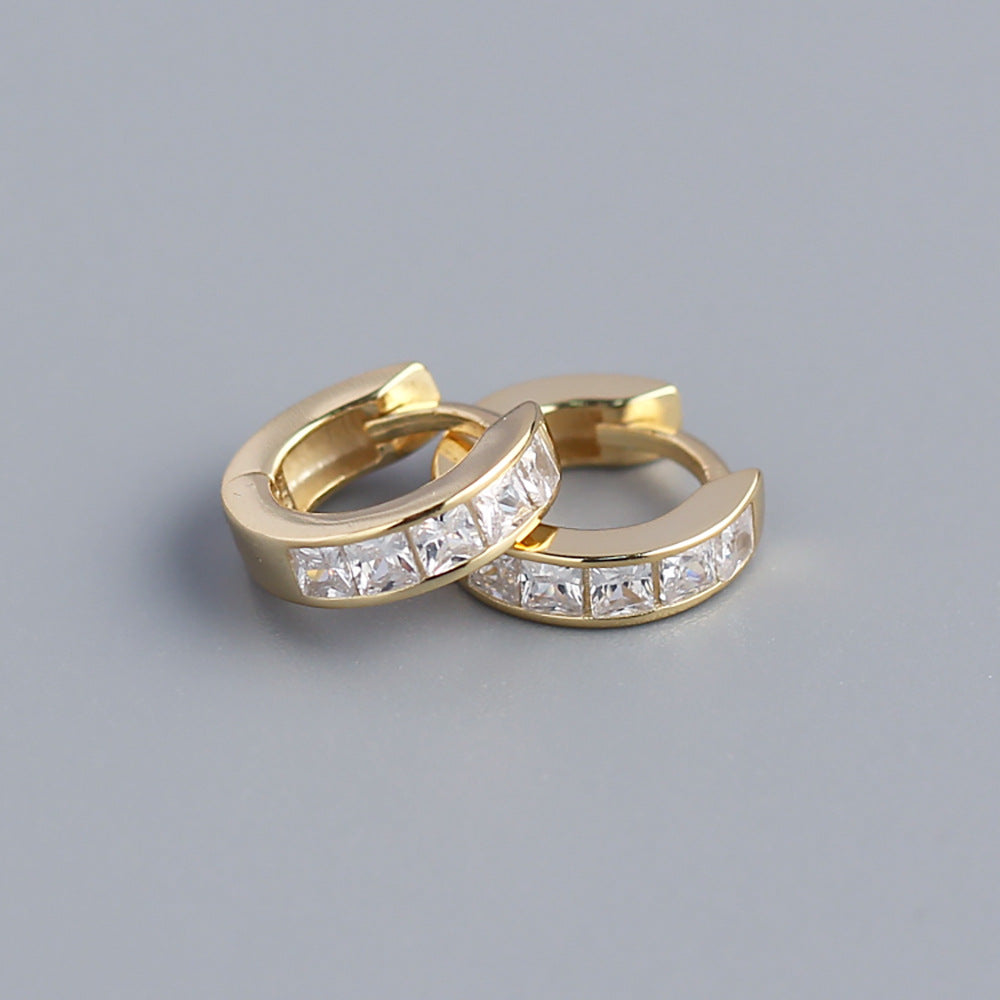 Minimalist 925 Sterling Silver Square Geometric Cubic Zirconia Inlay Hoop Earrings