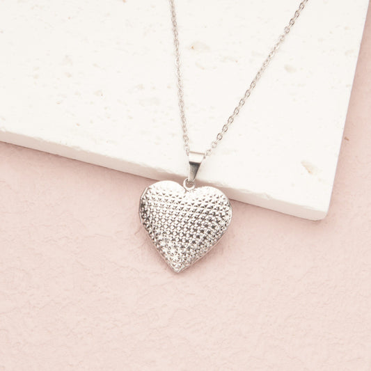 Sparkling Heart-Shaped Photo Locket Necklace in Stainless Steel with Titanium Steel Pendant and Electroplated Finish