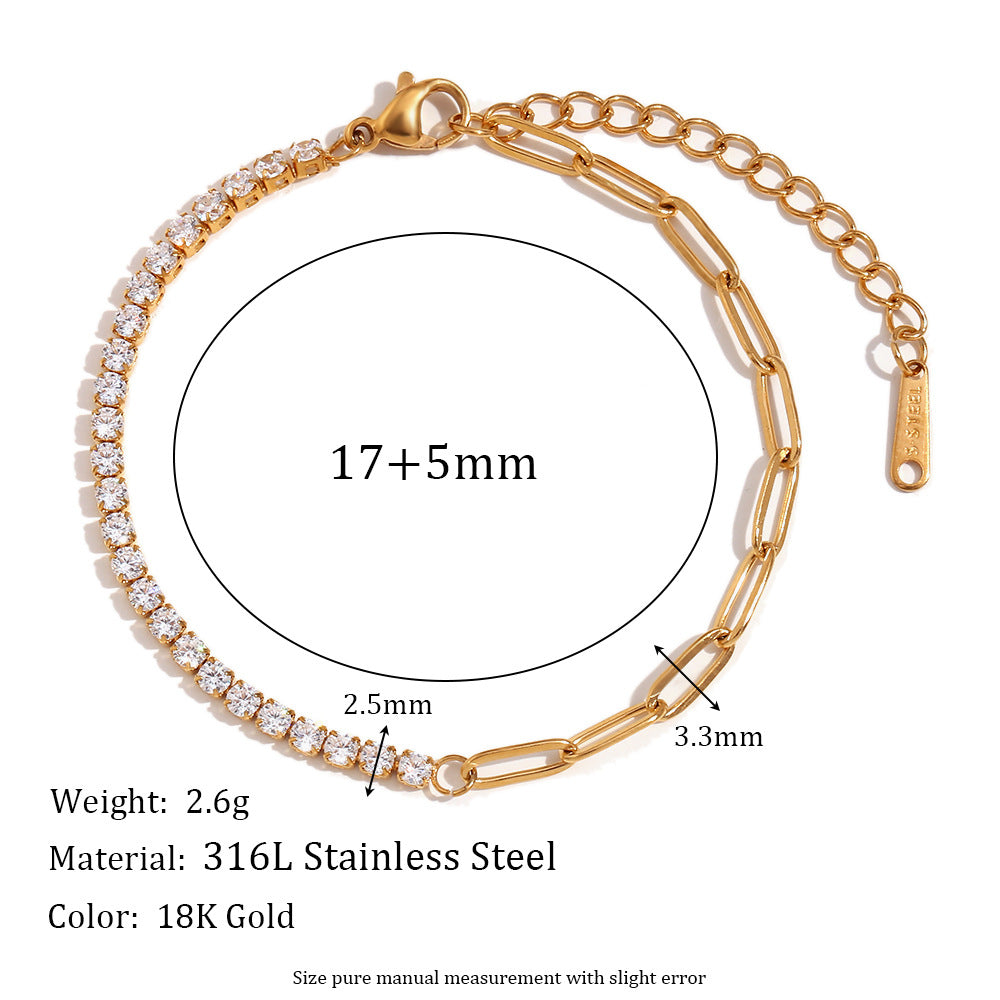 Collana da donna alla moda in acciaio inossidabile placcato oro 18 carati con zirconi e design a perno a incastro