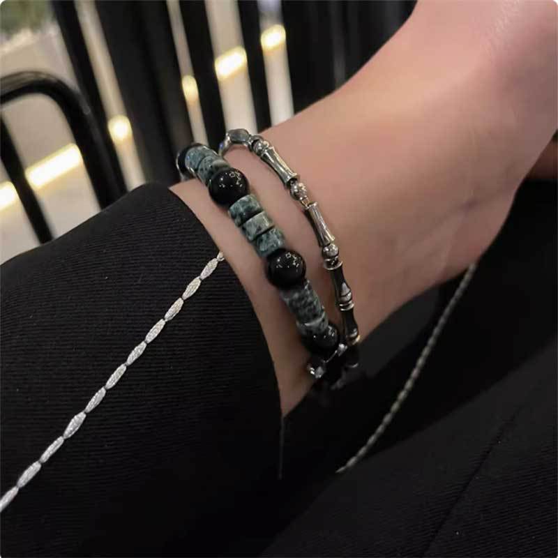 Minimalist Cross Black Obsidian Bracelet for Men and Women Handmade Stone Jewelry with Dark Aesthetic