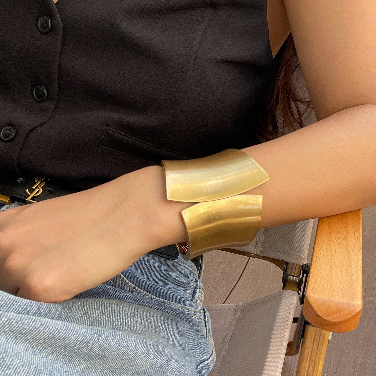 Asymmetric Geometric Plated Alloy Bracelet Set
