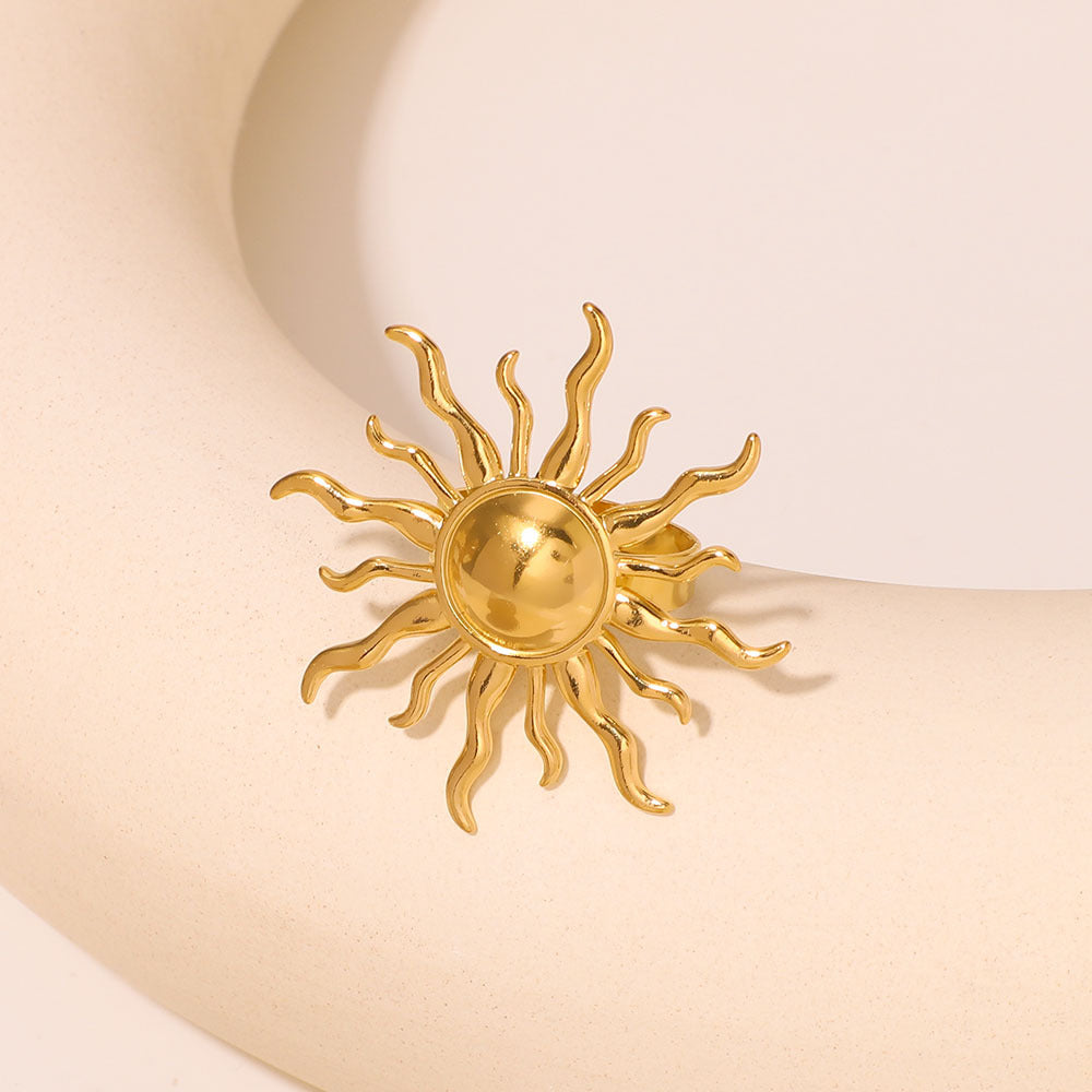 Anello in acciaio inossidabile placcato oro stile francese vintage a forma di sole geometrico per donne e uomini