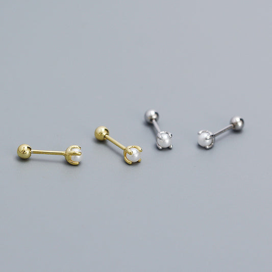 Orecchini a perno geometrici rotondi placcati in argento sterling 925 Sweet con perle