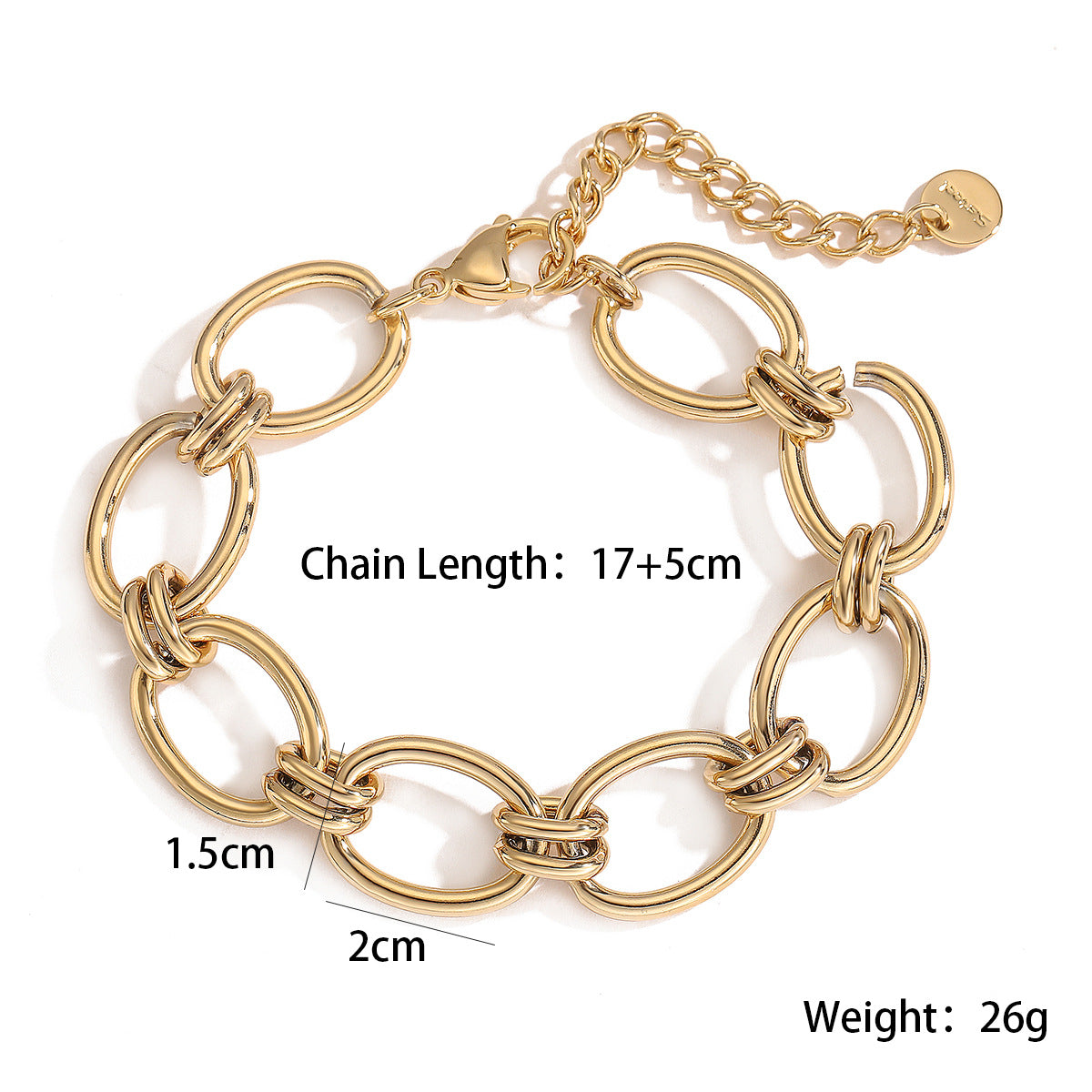 Pulsera de acero inoxidable geométrica minimalista para mujer con baño de oro de 18 quilates y detalles microincrustados