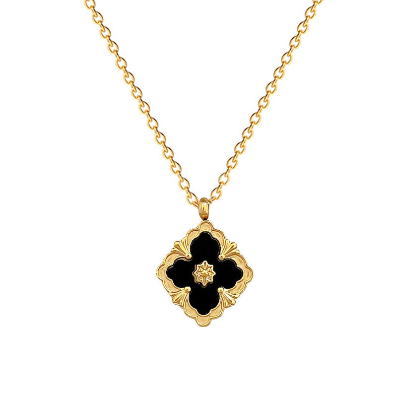Sweet Elegant Titanium Steel Floral Plated Necklace with Brass Pendant for Women