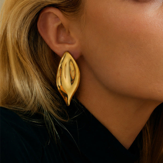 Vintage 18K Gold Plated Stainless Steel Leaf Earrings for Women
