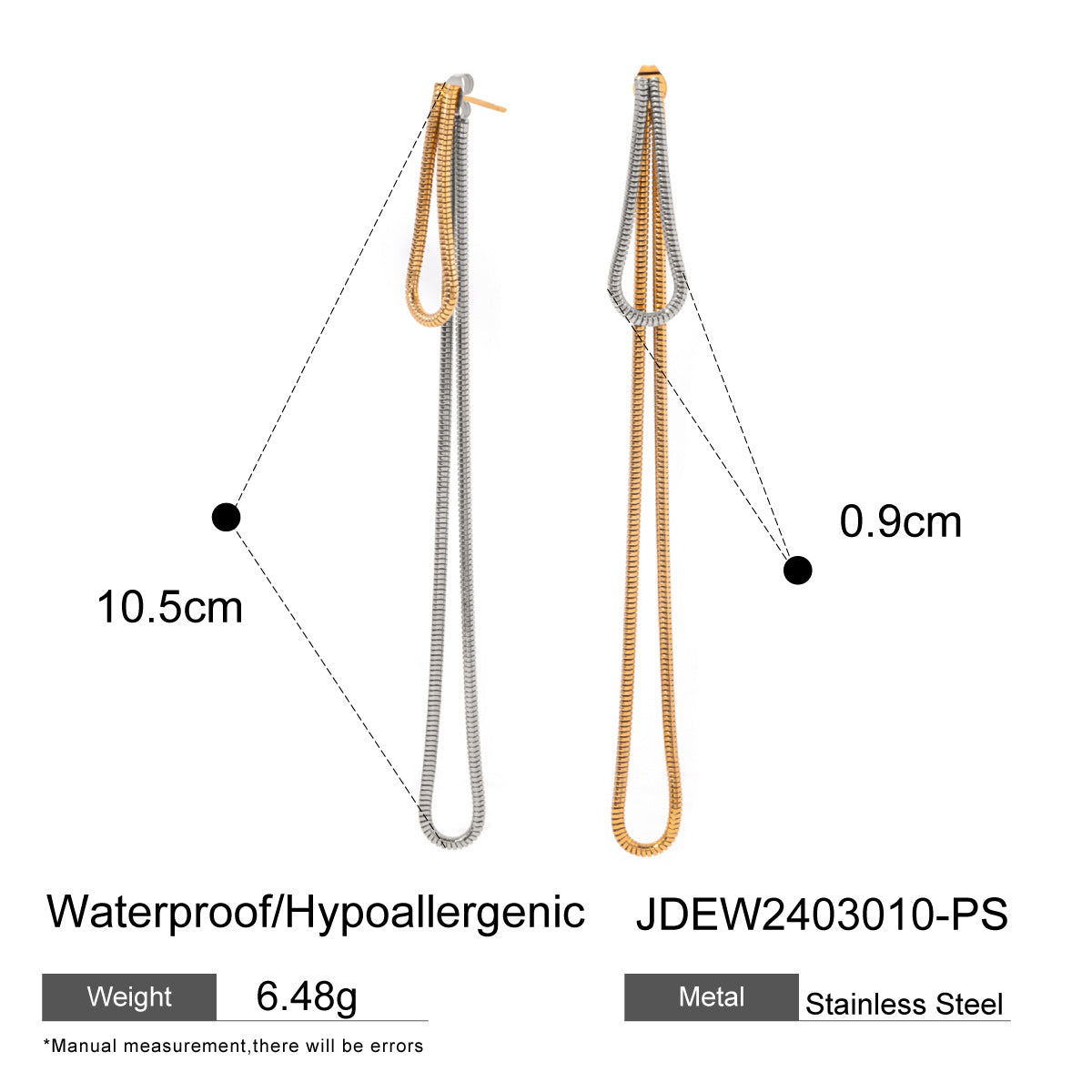 2024 Beach Style 18K Gold Plated Stainless Steel Long Snake Chain Tassel Drop Earrings for Women