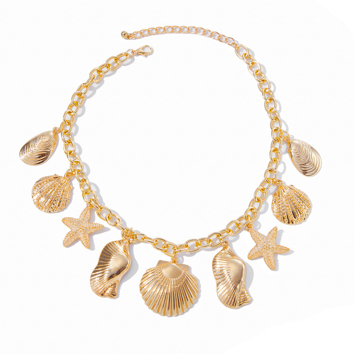 Collana da donna con ciondolo a stella in lega, stile vacanza, con nappa e finitura placcata
