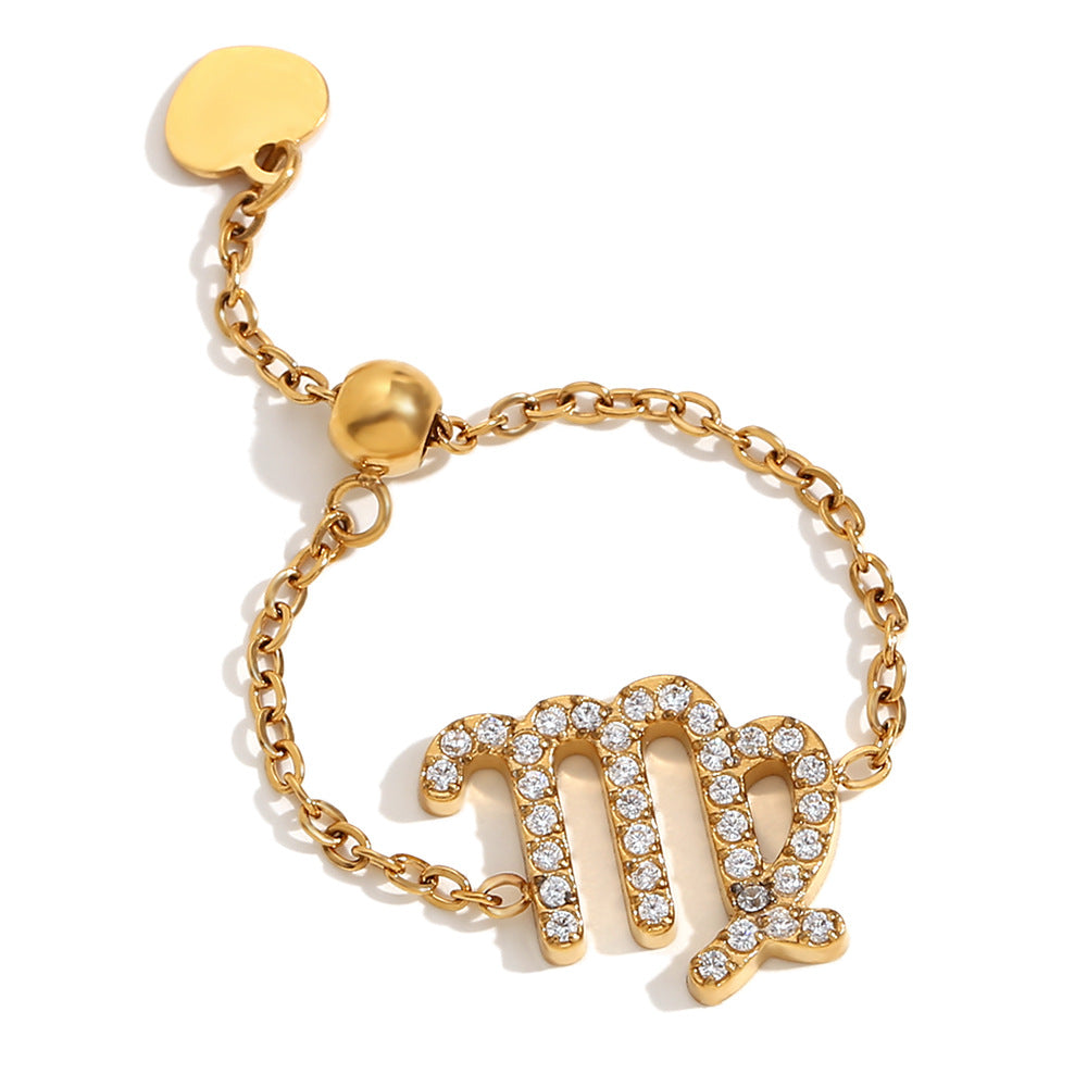 Collana con ciondolo a tema zodiacale in acciaio inossidabile placcato oro 18 carati e cordino regolabile da donna