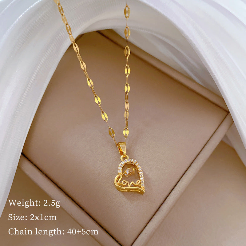 Elegante collana con ciondolo a cuore in strass in acciaio inossidabile con motivo lunare