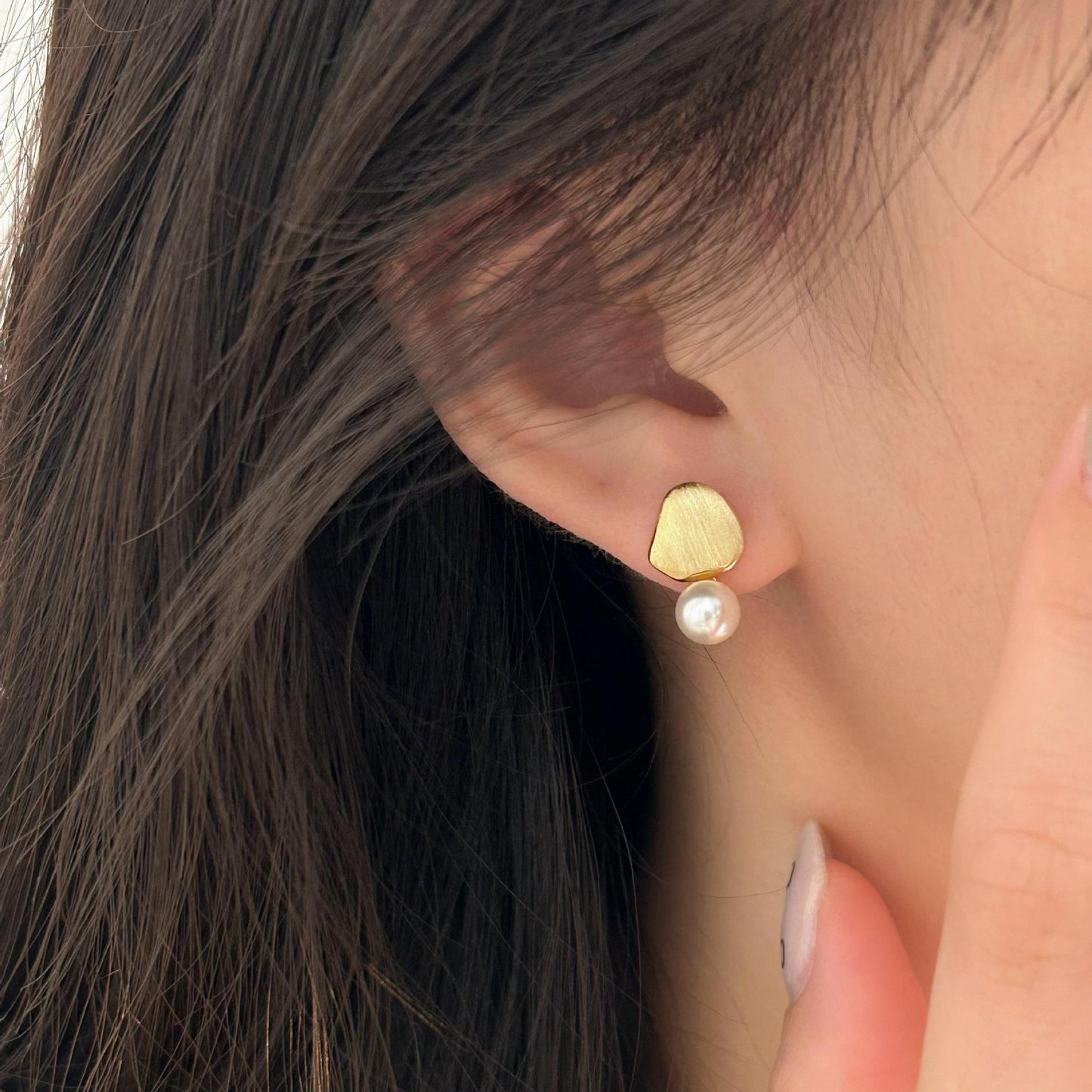 Minimalist Irregular Textured Pearl Stud Earrings in 925 Sterling Silver with Gold Plating