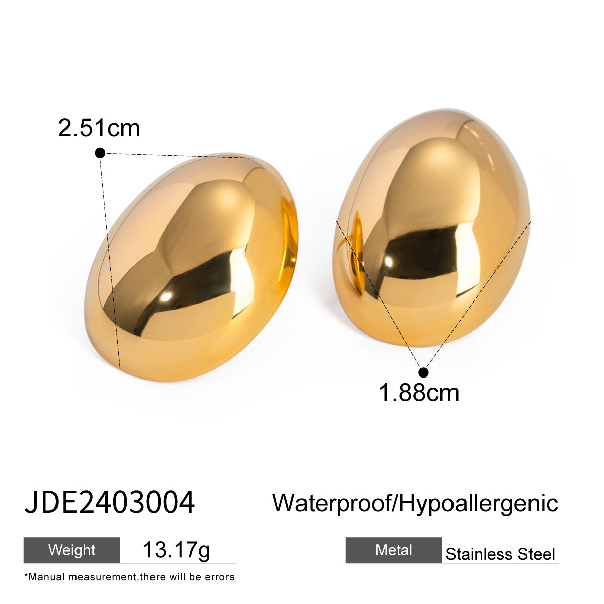 18K Gold Plated Stainless Steel Round Oval Geometric Earrings for Women