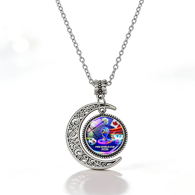 Collana casual unisex in lega placcata con ciondolo rotondo in cristallo geometrico e catena a cavetto