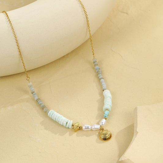 Collar de acero inoxidable con textura geométrica de concha chapado en oro de 18 quilates Estilo ejecutivo para mujer