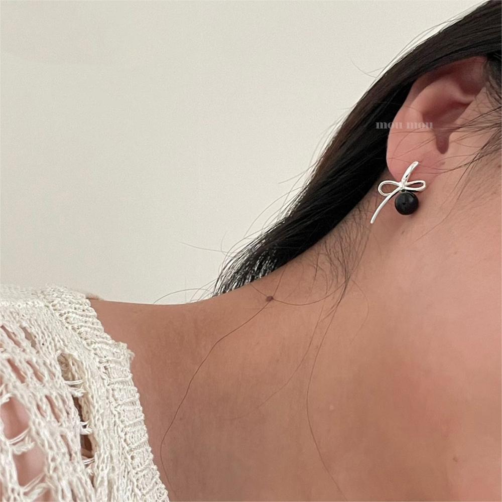Minimalist Bow Knot Stud Earrings in 925 Sterling Silver with Geometric Edge Detail