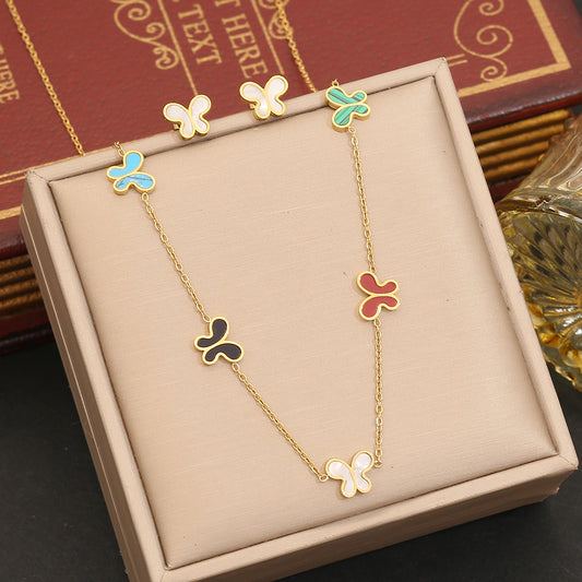 Fashionable Butterfly Pendant Necklace Set in Stainless Steel with Plated Finish for Women
