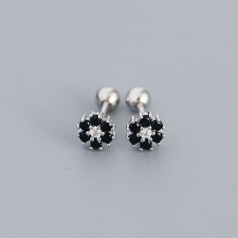 Pendientes minimalistas de plata de ley 925 con incrustaciones florales de circonita cúbica