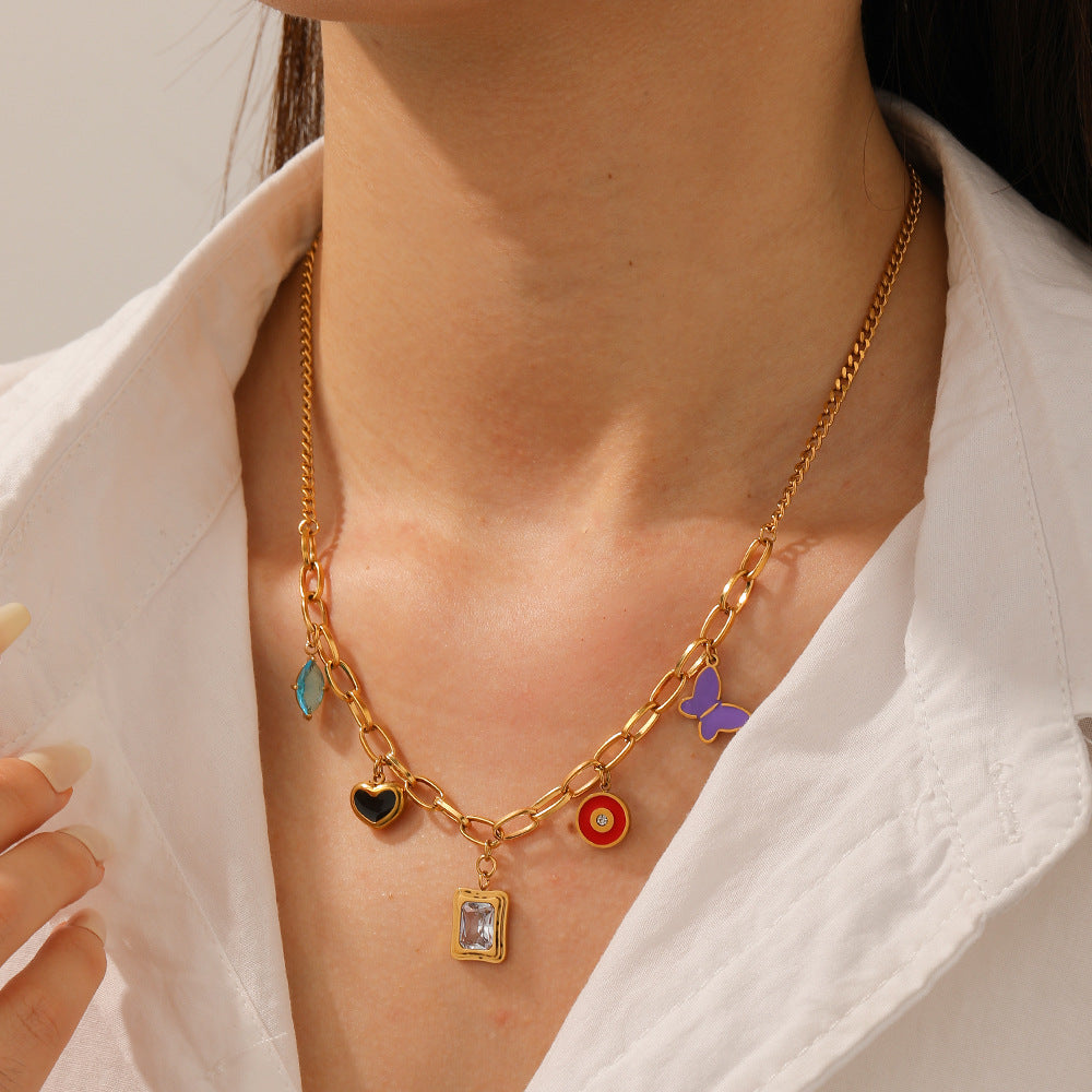Geometric Drip Oil Gold Plated Stainless Steel Bowknot Necklace for Women