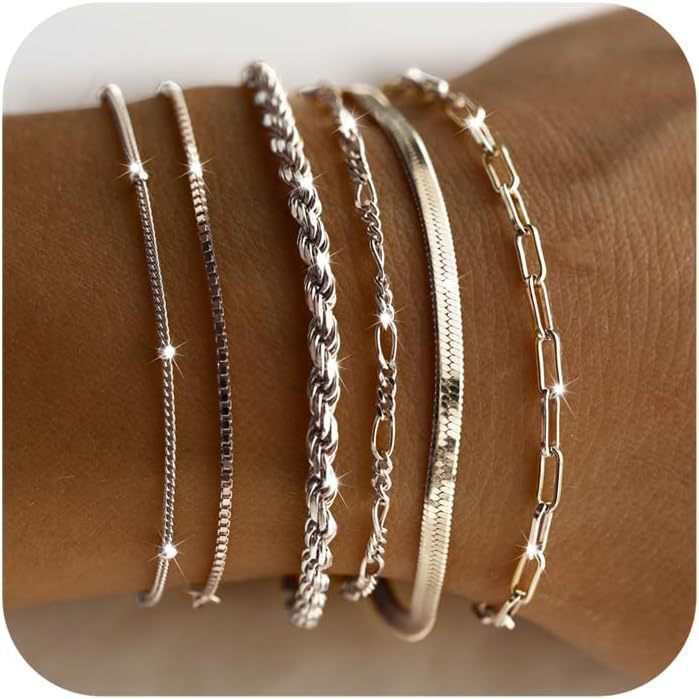 Bohemian Minimalist Geometric Plated Alloy Cuban Link Chain Pearl Bracelet Set for Women