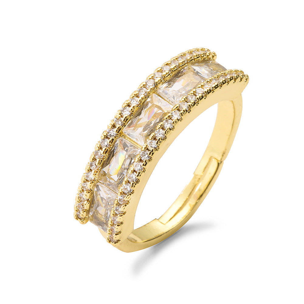 Anello da donna in rame geometrico irregolare minimalista con incastonatura micro-pavé